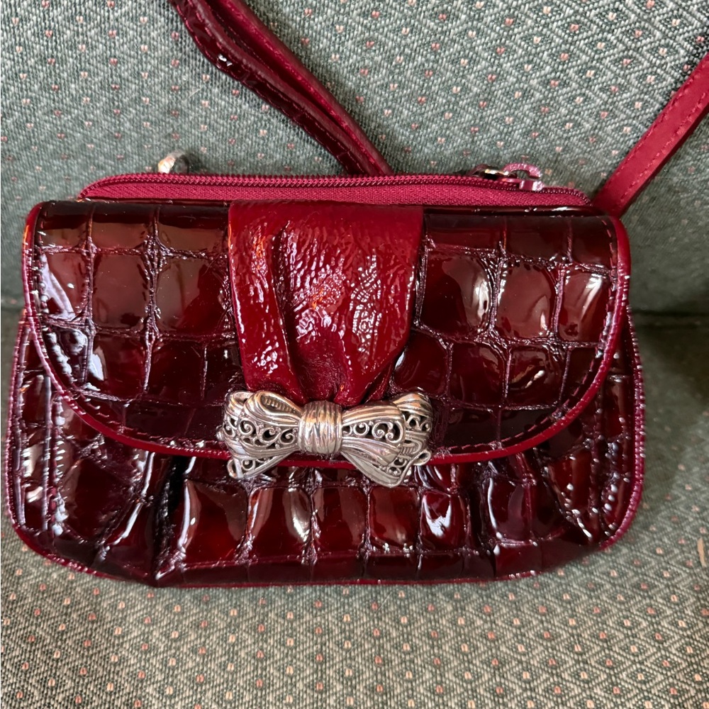 Brighton Red Crocodile-Embossed Wristlet with Bow